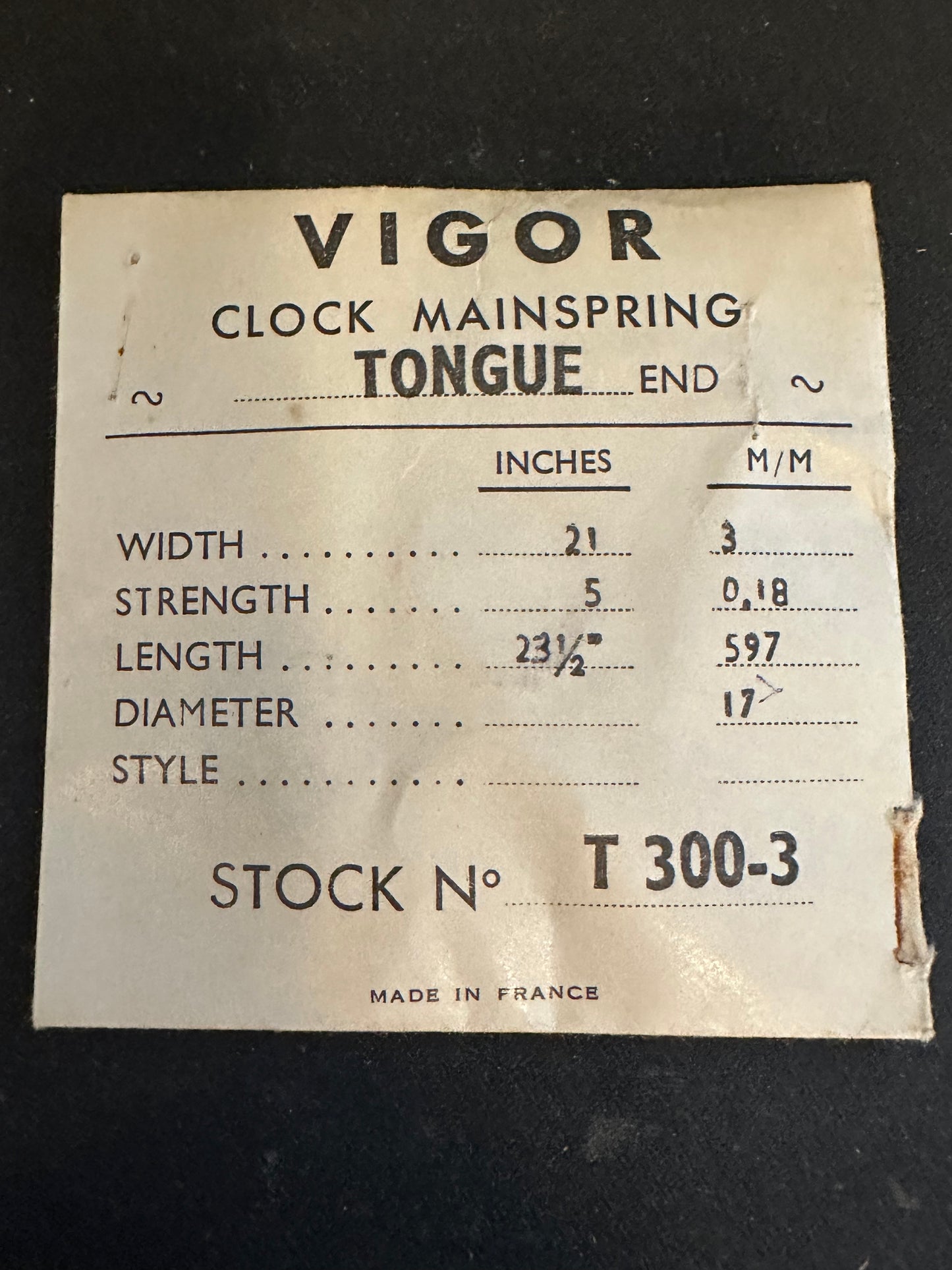 VIGOR Clock Mainspring for Ihmof 212 / 219, Blessing 23 Clock, No. T300-3