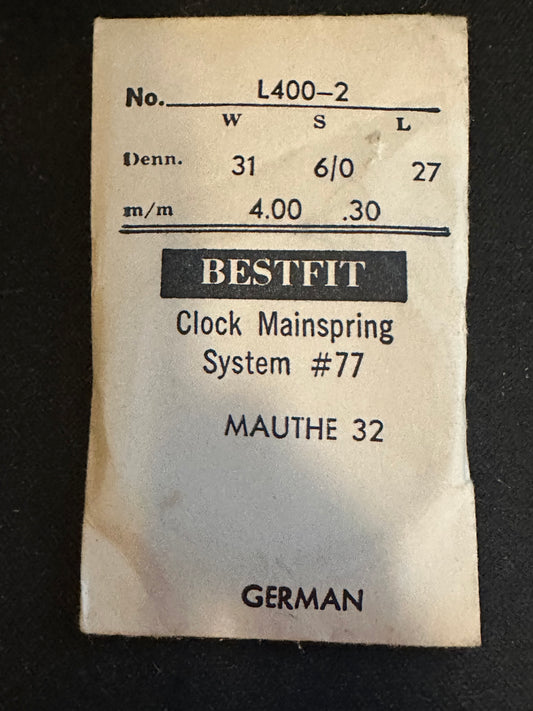 BESTFIT Clock Mainspring for Mauthe caliber 32 Alarm - L400-2