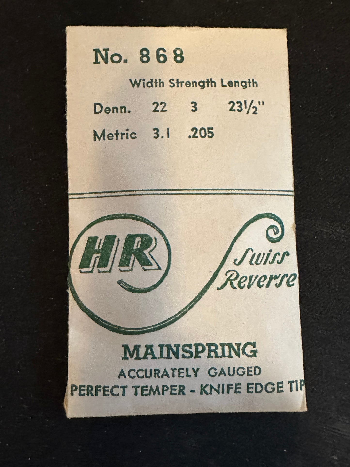 HR Clock Mainspring No. 868 3.10 x .205mm x 21½" Junghans 69