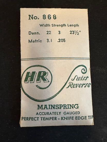 HR Clock Mainspring No. 868 3.10 x .205mm x 21½" Junghans 69