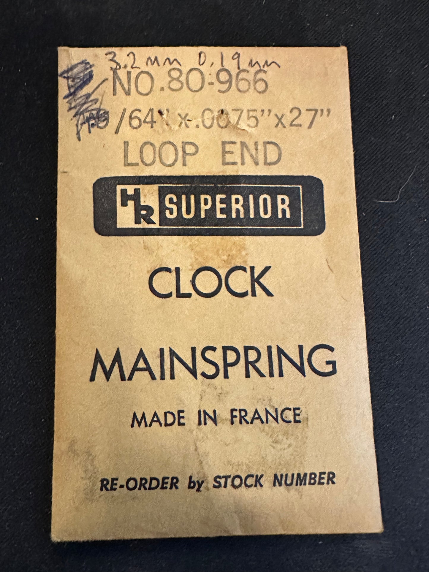 HR Superior Loop End Clock Mainspring - 9/64" x .0075 x 27" Long - No. 80-966