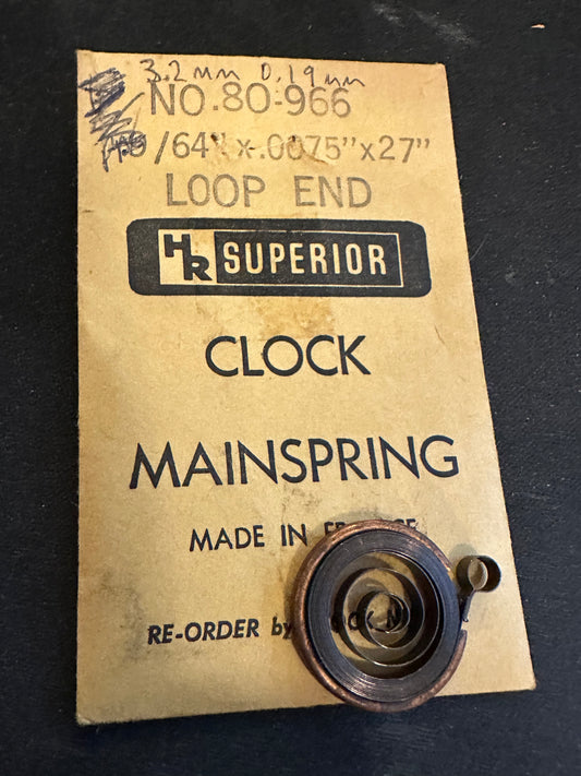 HR Superior Loop End Clock Mainspring - 9/64" x .0075 x 27" Long - No. 80-966