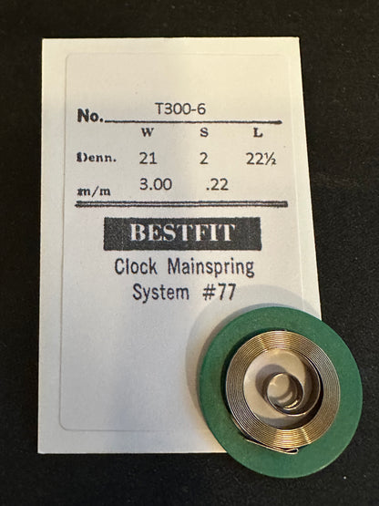 BESTFIT Clock Mainspring for German Travel Alarm Clocks 3.00mm x .22mm - No. T300-6