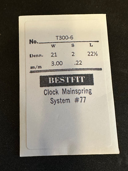 BESTFIT Clock Mainspring for German Travel Alarm Clocks 3.00mm x .22mm - No. T300-6