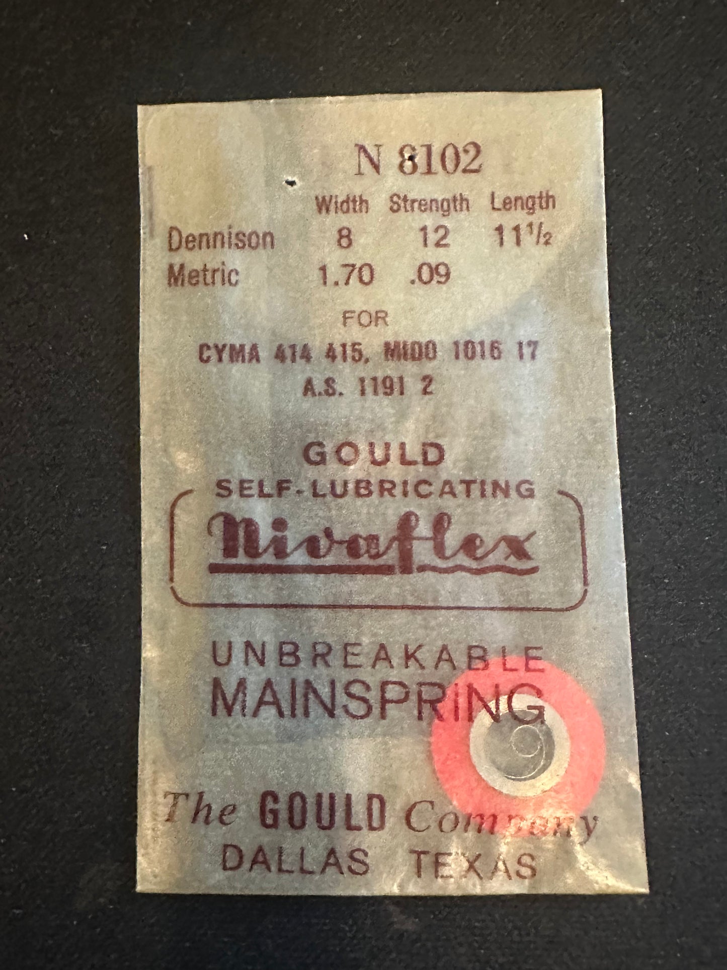 Nivaflex Unbreakable Mainspring N8102 for Cyma 414, 415, AS 1191, 1192 - Alloy