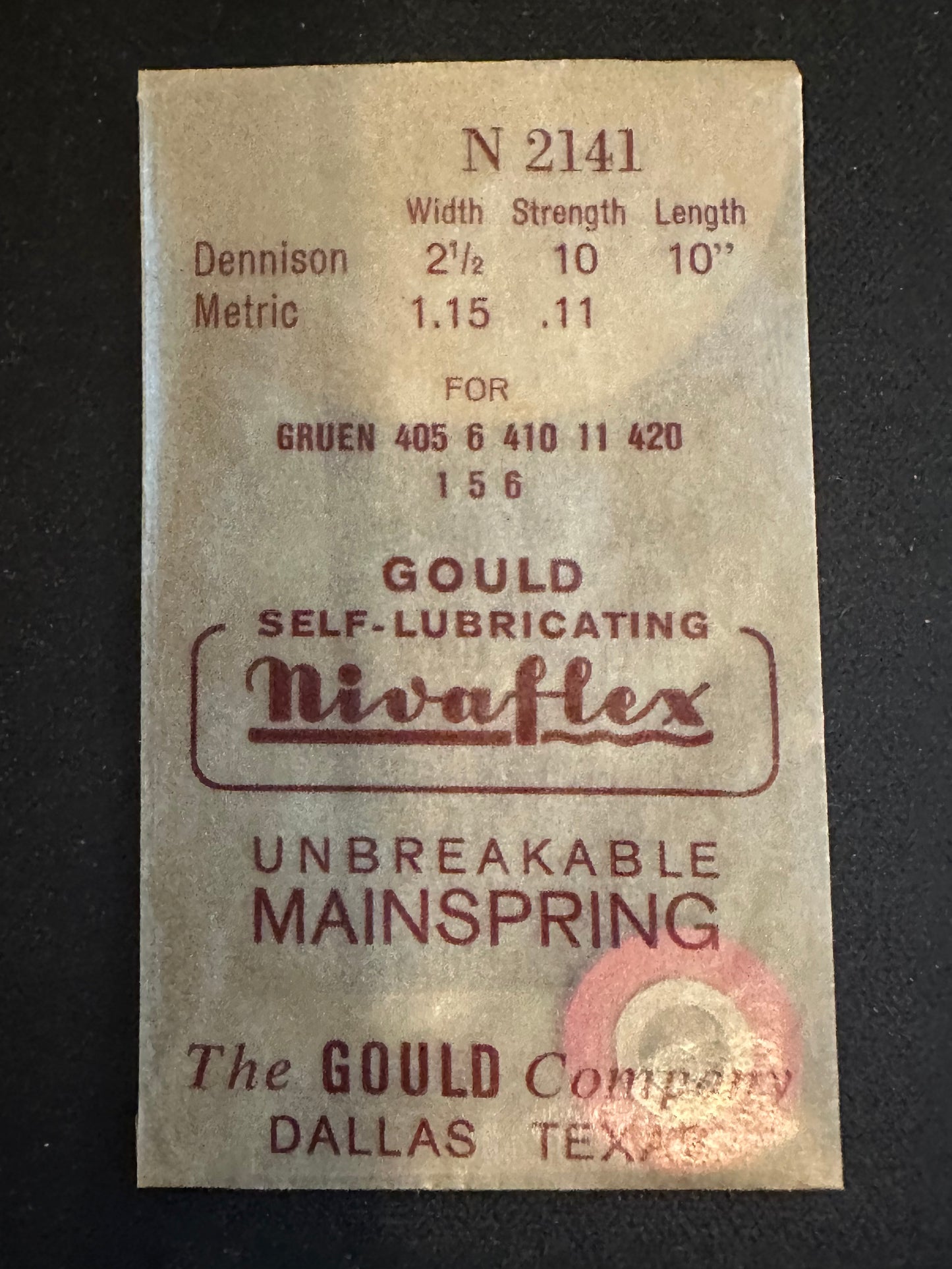 Nivaflex Unbreakable Mainspring N2141 for Gruen 405, 406, 410, 411, 420, 421, 425, 426 - Alloy