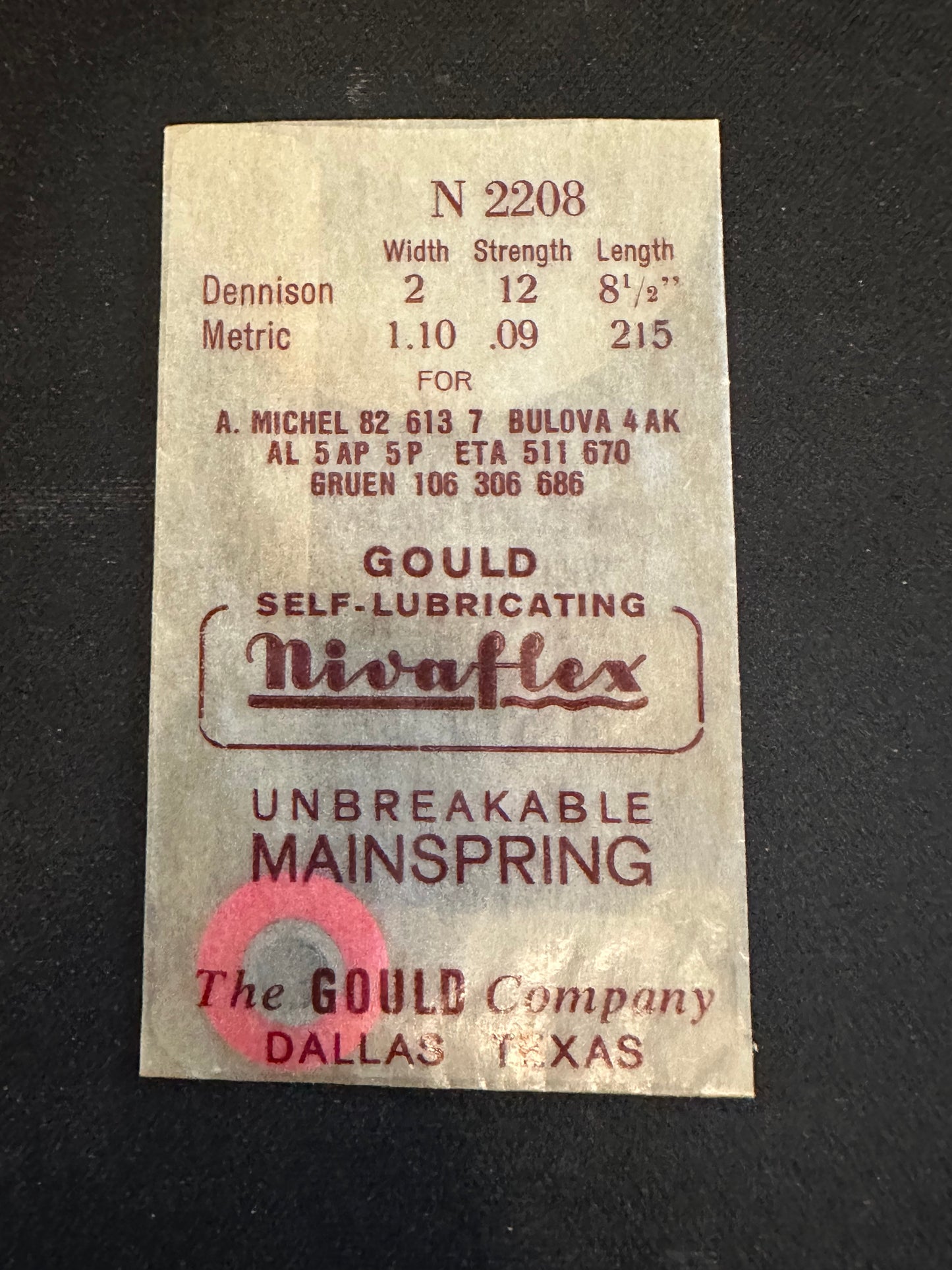 Nivaflex Unbreakable Mainspring N2208 for Bulova 4AK, 4AL, 5AP, 5P, ETA 511, 670 - Alloy