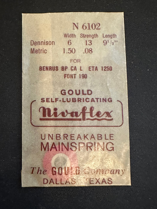 Nivaflex Unbreakable Mainspring N6102 for Benrus BP, CA, L, ETA 1250, Font 190 - Alloy