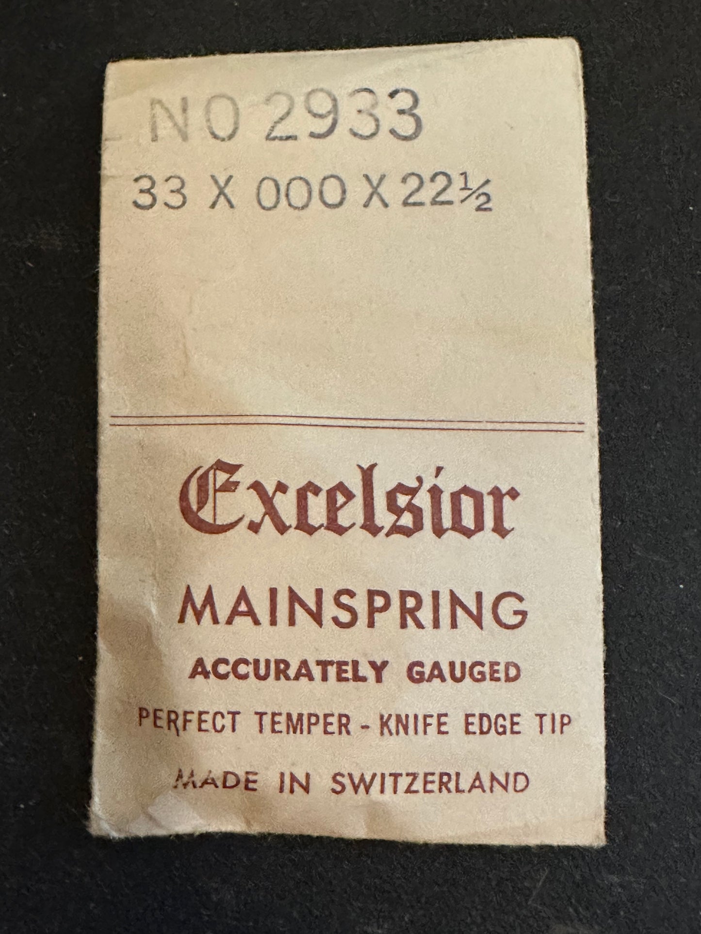 Excelsior #2933 Mainspring for Alarm / Travel Clocks - 33 x 3/0 x 22½