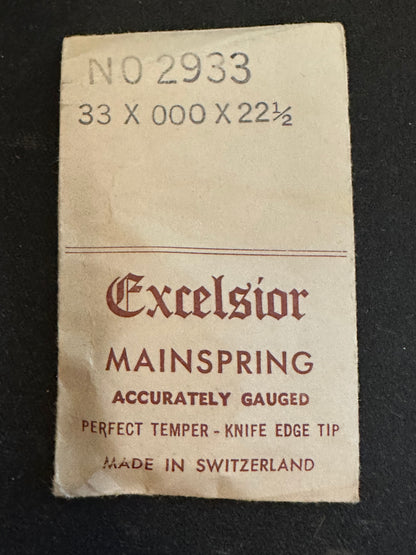 Excelsior #2933 Mainspring for Alarm / Travel Clocks - 33 x 3/0 x 22½