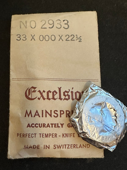 Excelsior #2933 Mainspring for Alarm / Travel Clocks - 33 x 3/0 x 22½