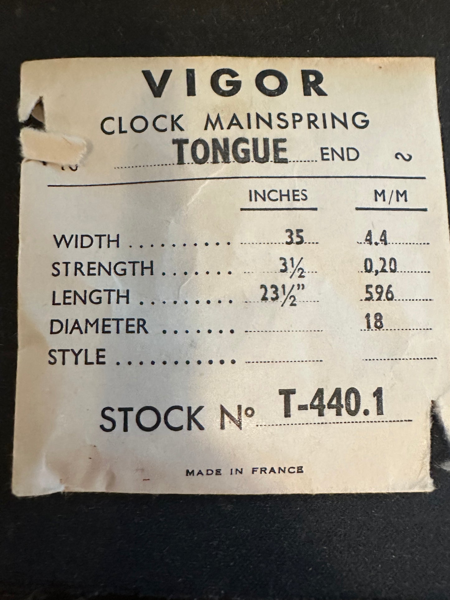 VIGOR Clock Mainspring for Junghans 40/63 Alarm No. T440.1