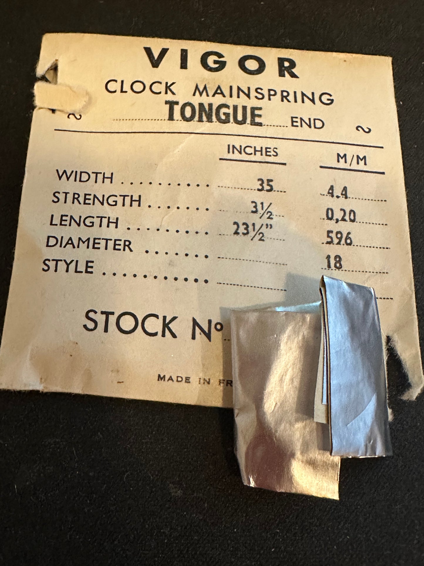 VIGOR Clock Mainspring for Junghans 40/63 Alarm No. T440.1