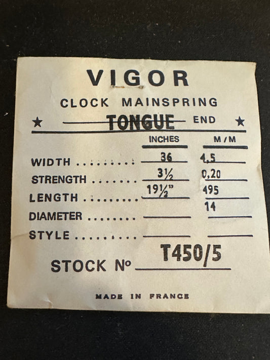 Vigor Open Loop Clock Mainspring - 36 x 3½ x 19½" Long - L 450/5