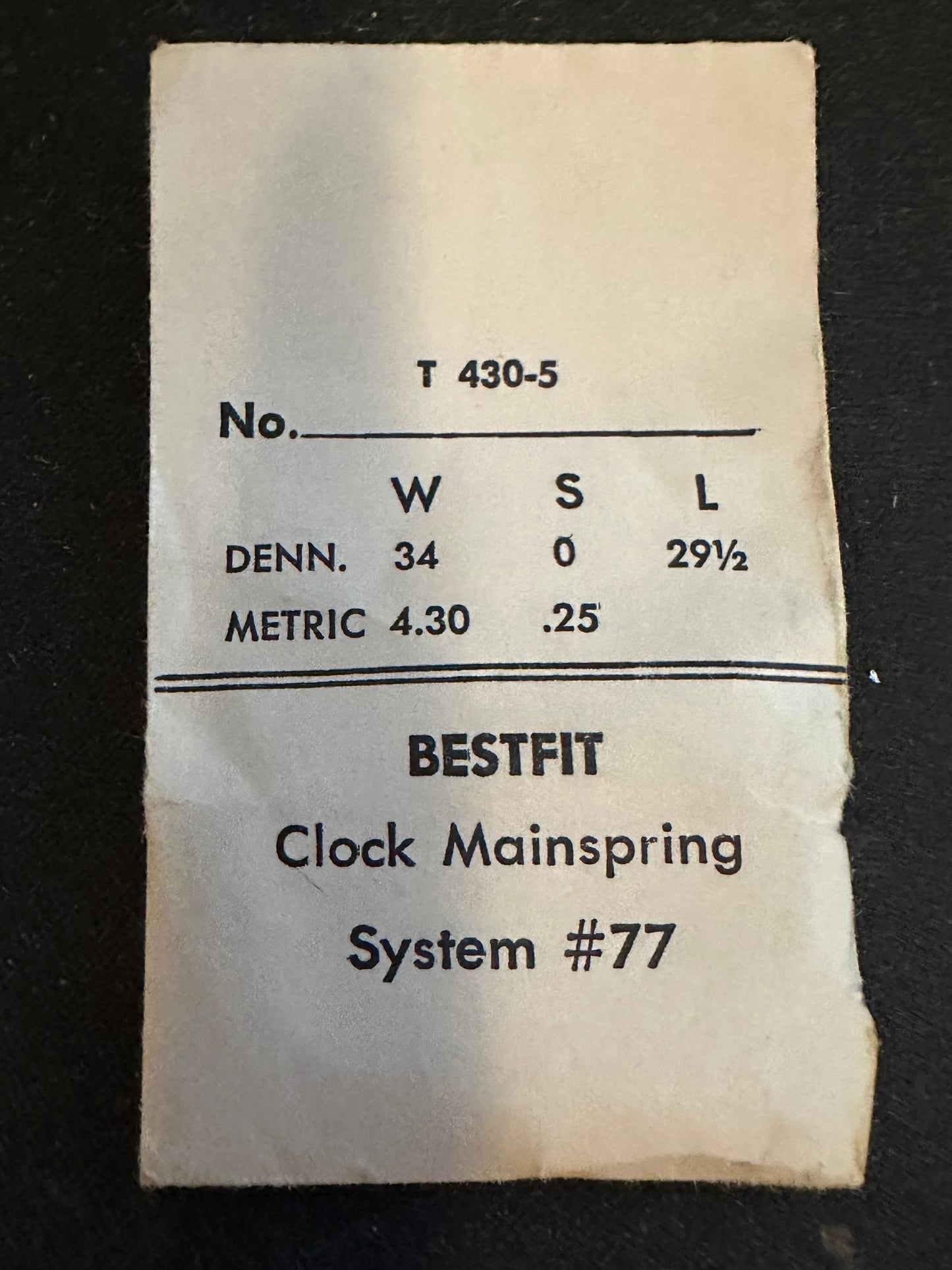 BESTFIT Clock Mainspring for Travel Alarm Clocks 4.30mm x .25mm - No. T430-5