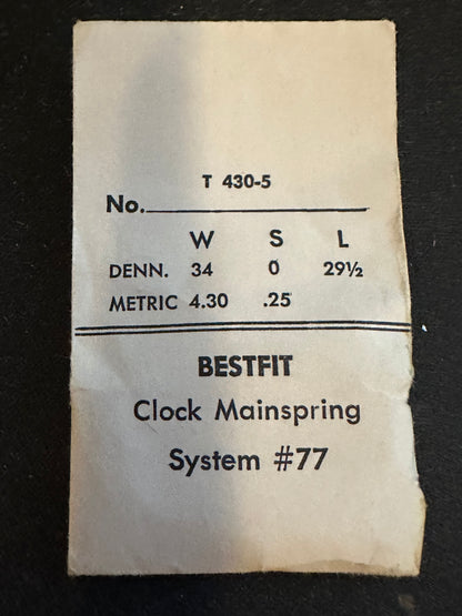 BESTFIT Clock Mainspring for Travel Alarm Clocks 4.30mm x .25mm - No. T430-5