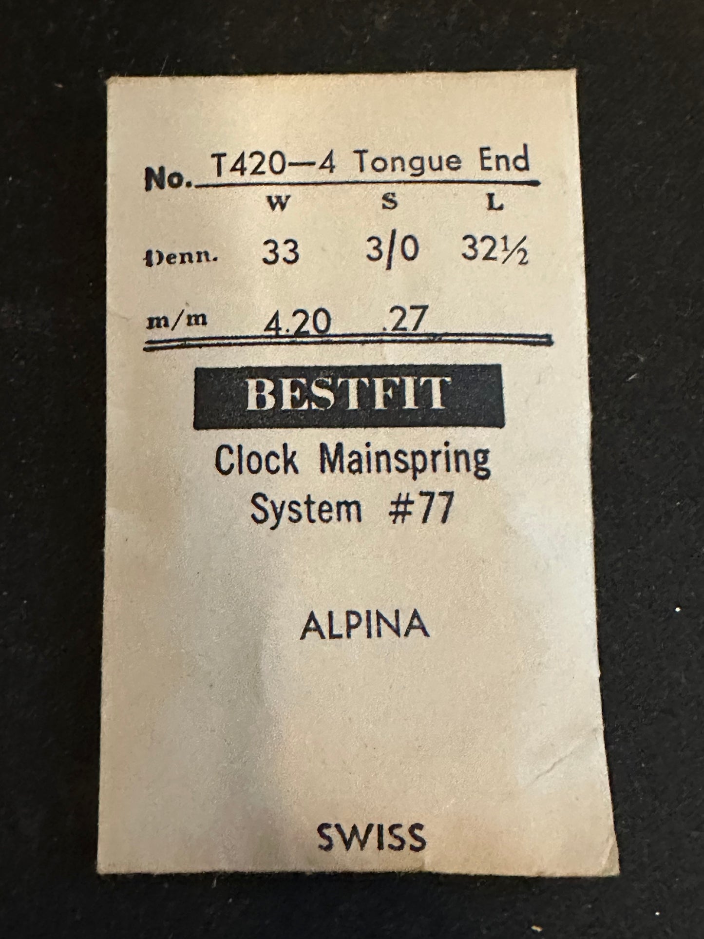 BESTFIT Mainspring for Alpina 8-day Alarm / Car Clock T420-4