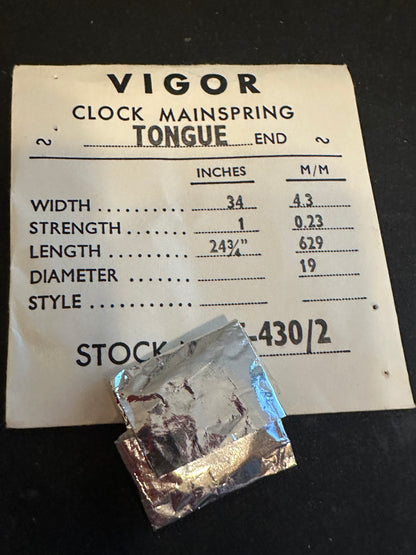 Vigor TONGUE End Clock Mainspring - 34 x 1 x 24¾" Long - T 430/2