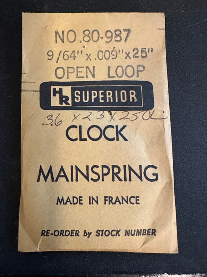 HR Superior Loop End Clock Mainspring - 9/64" x .009 x 25" Long - No. 80-987