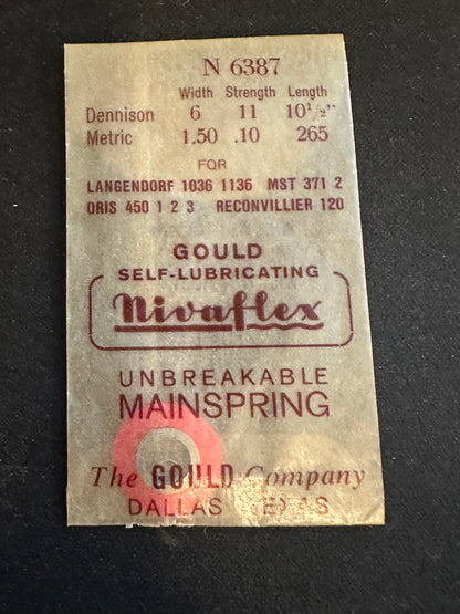 Nivaflex Unbreakable Mainspring N6387 for Lanco 1036, 1136, MST 371, 372, Oris 450, 451, 452, 453 - Alloy