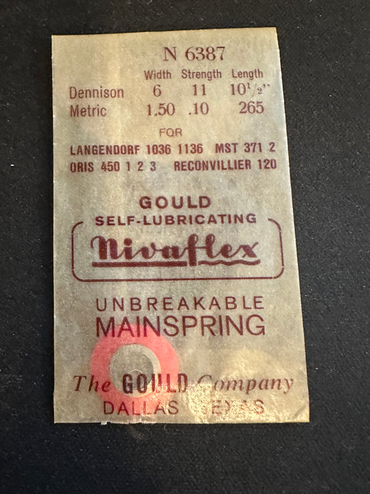 Nivaflex Unbreakable Mainspring N6387 for Lanco 1036, 1136, MST 371, 372, Oris 450, 451, 452, 453 - Alloy
