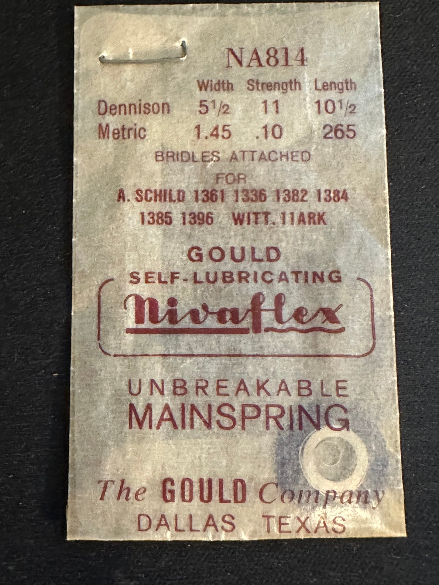 Nivaflex Unbreakable Mainspring NA814 for AS 1361, 1336, 1382, 1384, 1385, 1386 - Alloy