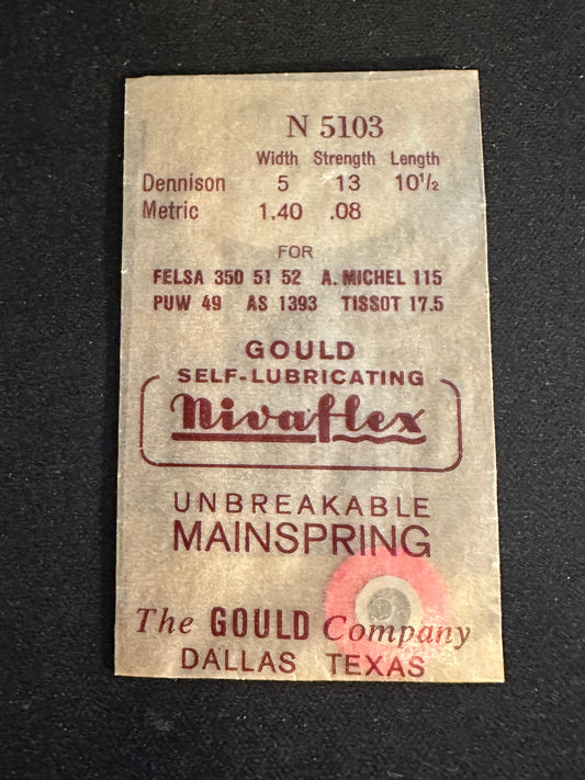 Nivaflex Unbreakable Mainspring N5103 for Felsa 350, 351, 352, PUW 49, Tissot 17.5 - Alloy