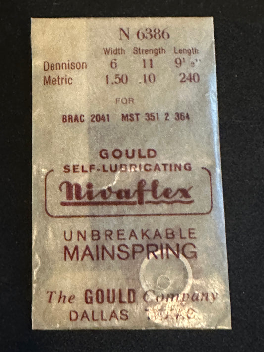 Nivaflex Unbreakable Mainspring N6386 for MST 351, 352, 364, Brac 2041 - Alloy