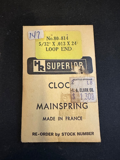 HR Superior Loop End Clock Mainspring - 5/32" x .013 x 24" Long - No. 80-814
