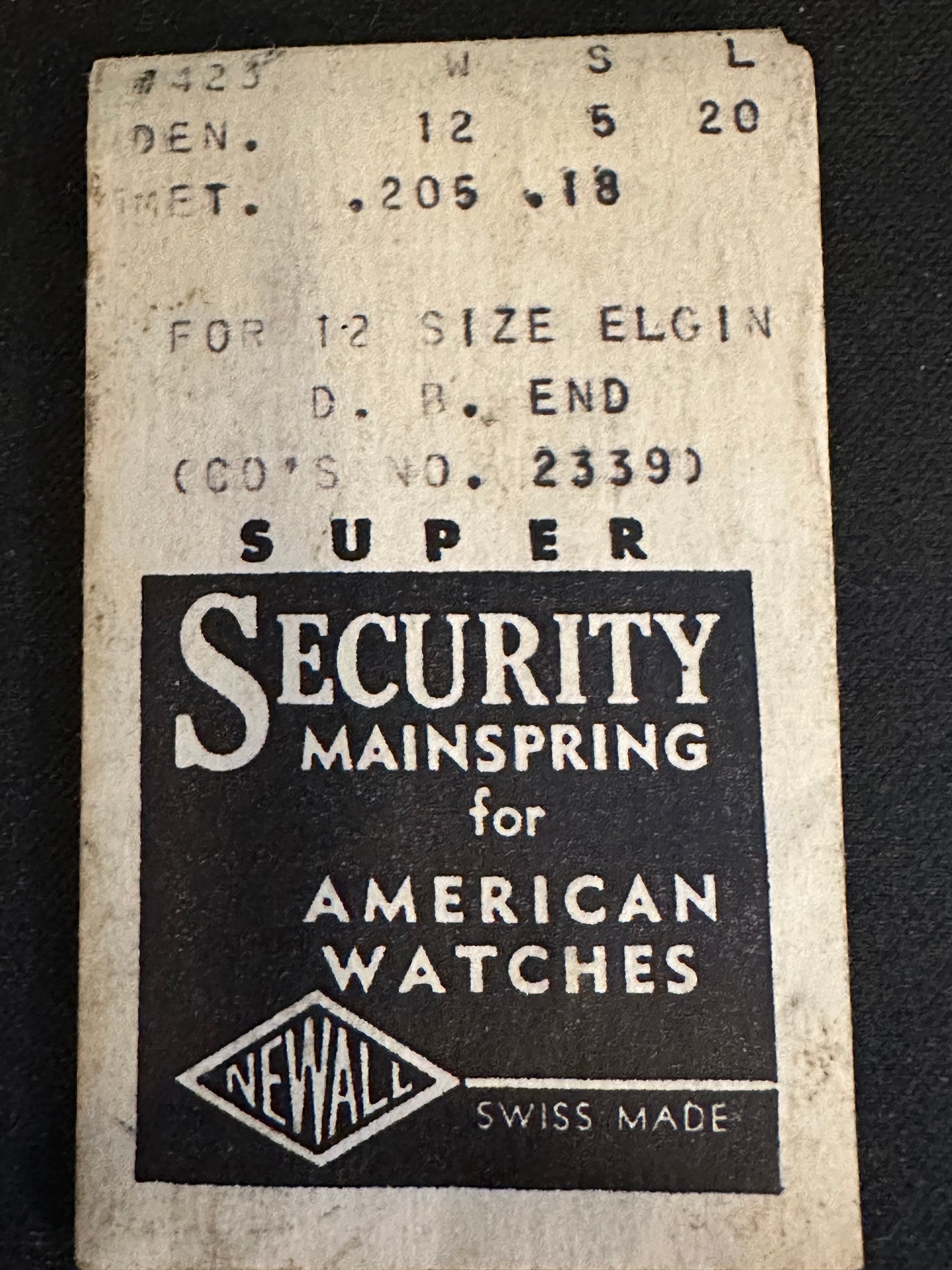 Newall SUPER Security Mainspring #423 for Elgin 12s No. 2339 - Alloy