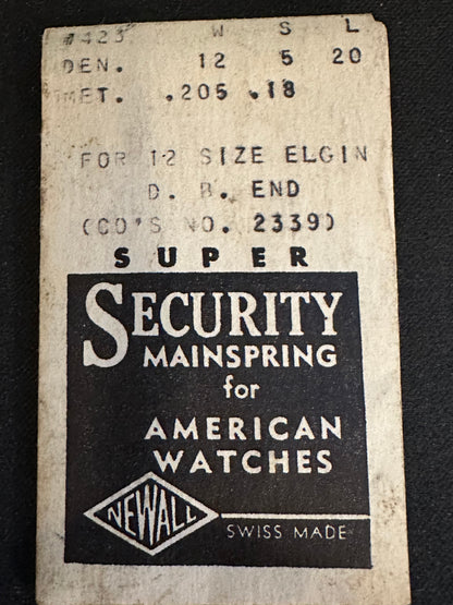 Newall SUPER Security Mainspring #423 for Elgin 12s No. 2339 - Alloy