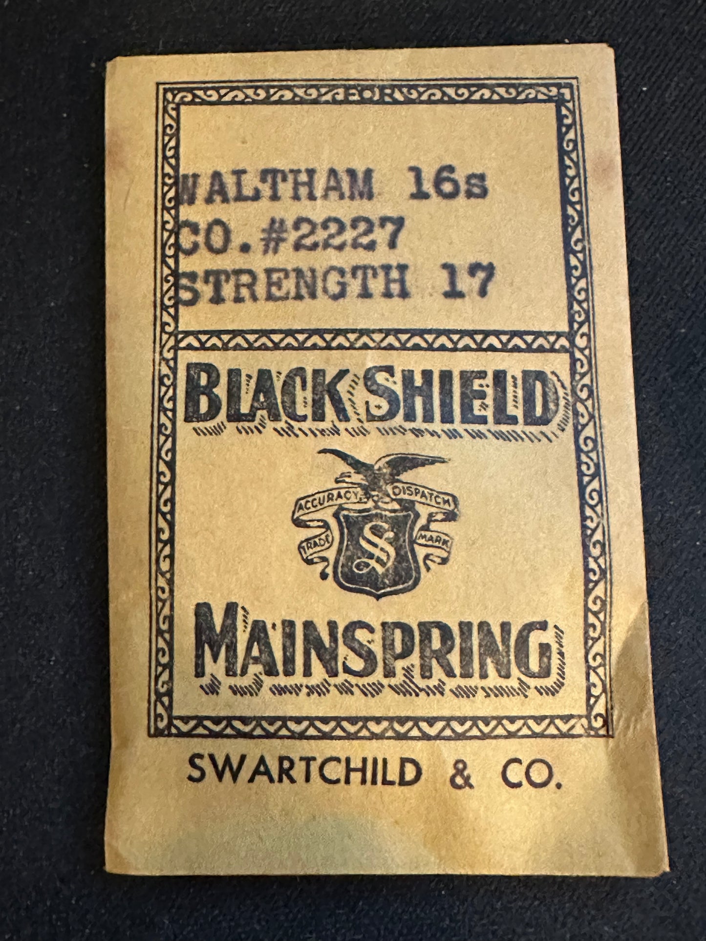 Swartchild Black Shield Mainspring 4330A for Waltham 16s Factory No. 2227 - Steel