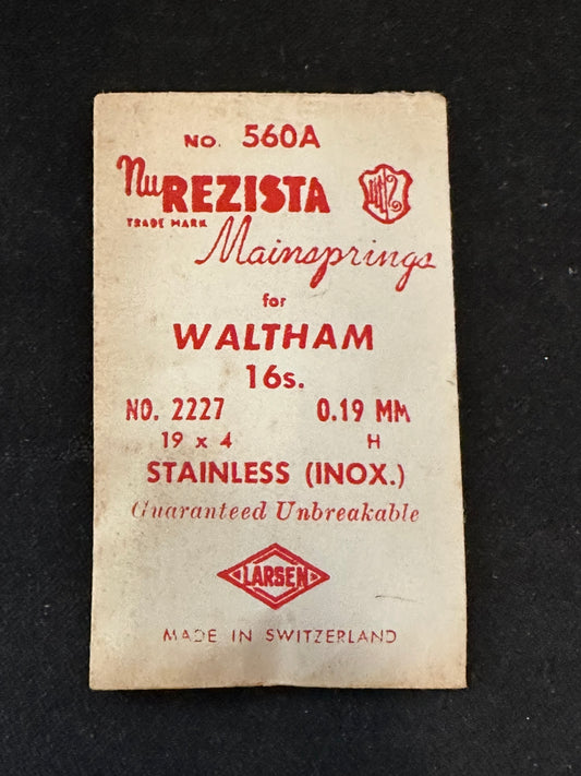 NuREZISTA Mainspring #560A for Waltham 16s movements Factory No. 2227 - Alloy