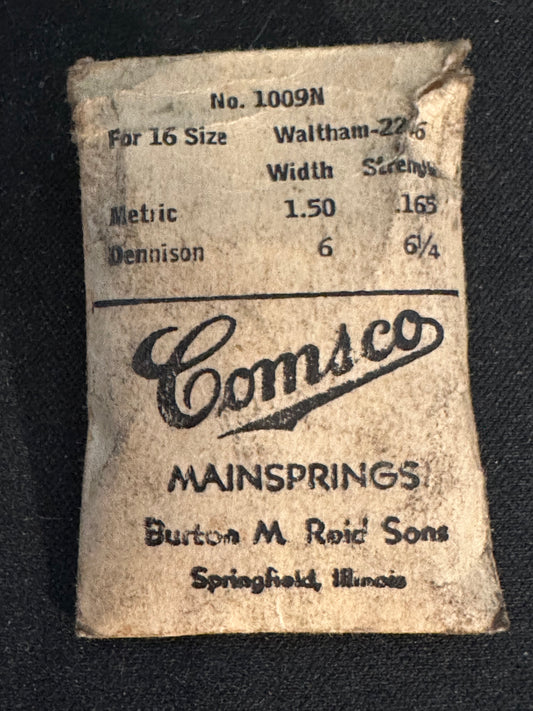 Comsco Mainspring #1009N for Waltham 16s Timer Factory No. 2246 - Steel