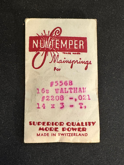 NuTemper Mainspring #556B for Waltham 16s, No. 2208 - Steel