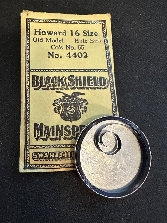 Swartchild Black Shield Mainspring 4402 or 16s E. Howard Factory No. 55 - Steel
