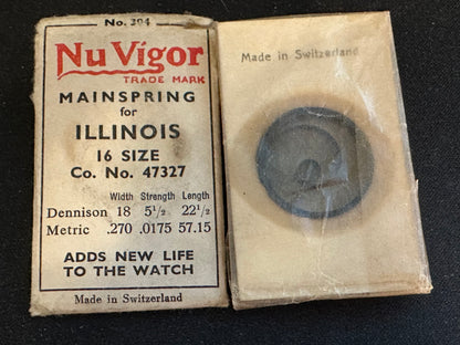 NuVigor Mainspring #304 for Illinois 16s Factory No. 47327 - Steel