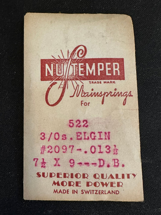 NuTemper Mainspring #522 for Elgin 0s & 3/0s No. No. 2097 - Steel
