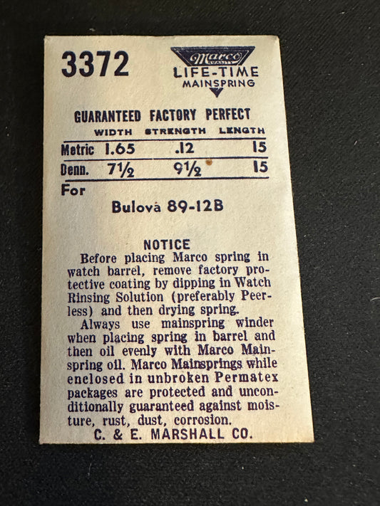 Marco Mainspring #3372 for Bulova 12B, Junghans 89 Alarm - Steel