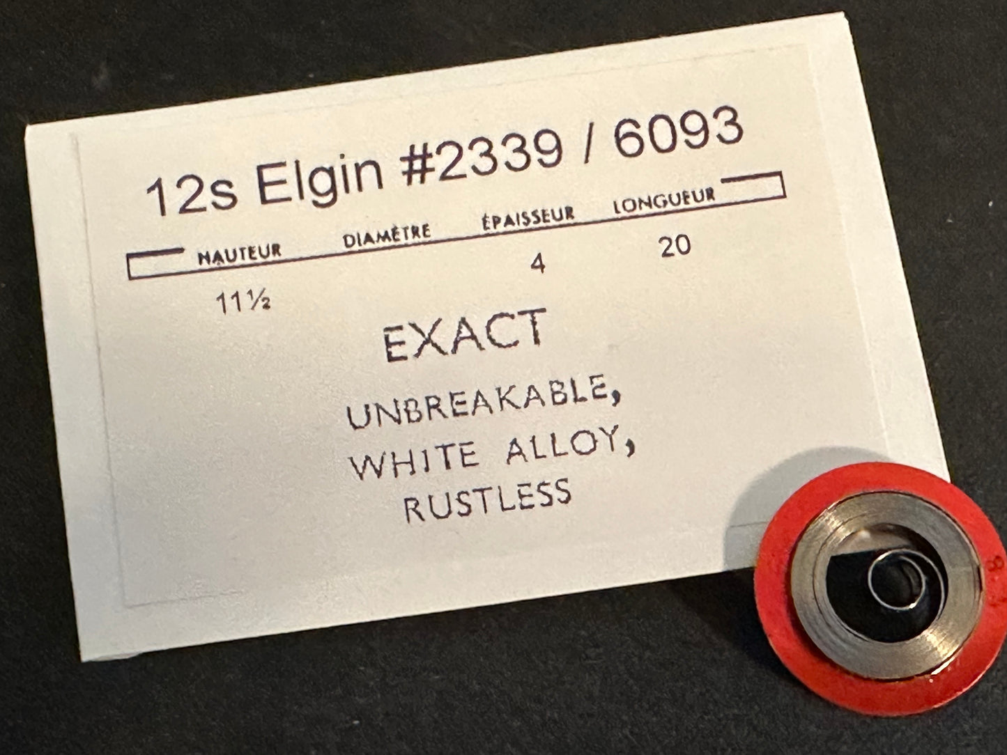 Elgin 12s Mainspring Factory No. 2339 / 6093 (EXACT) - Alloy