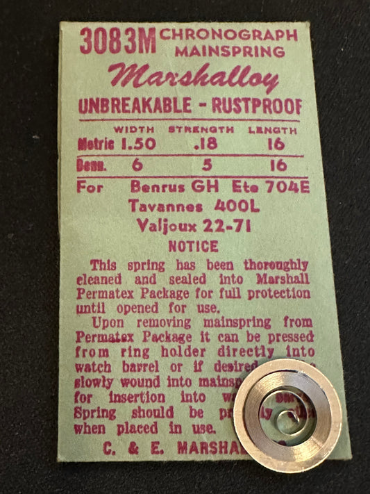 Marco Marshalloy Mainspring 3083M for Valjoux 22, 71, Benrus GH, ETA 704E Chronograph - Alloy