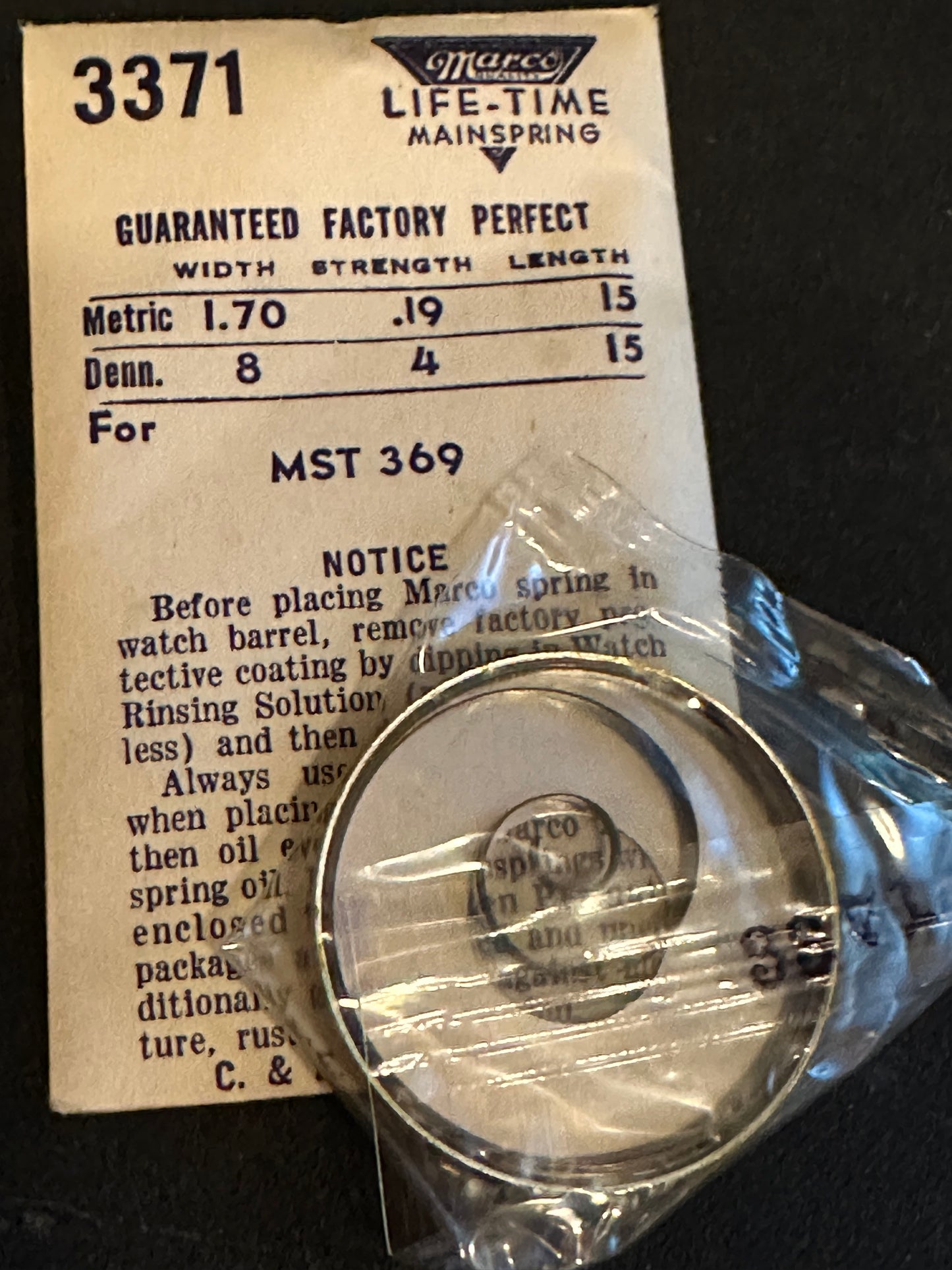 Marco Mainspring 3371 for MST caliber 369 - Steel