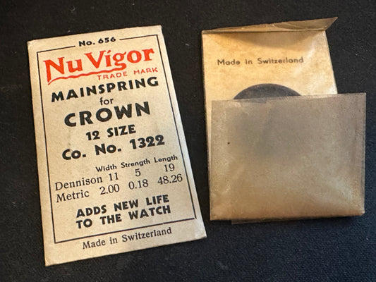 NuVigor Mainspring #656 for Crown (NY Standard) 12s No. 1322 - Steel