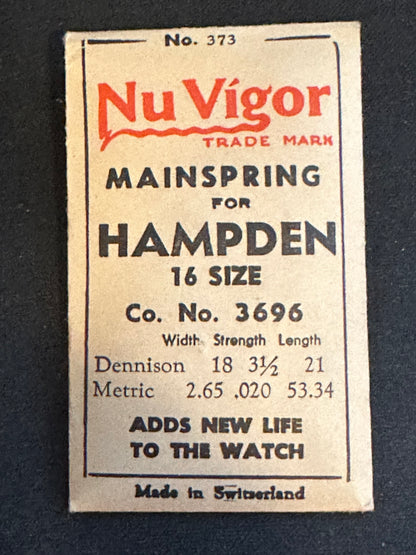 NuVigor Mainspring #373 for 16s Hampden No. 3696 - Steel