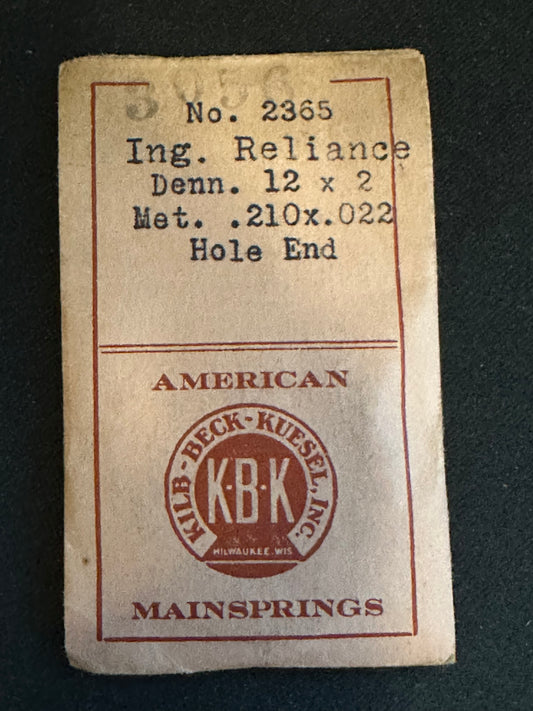 KBK Mainspring #3056 for Ingersoll Reliance 16s Factory No. 2365 - Steel