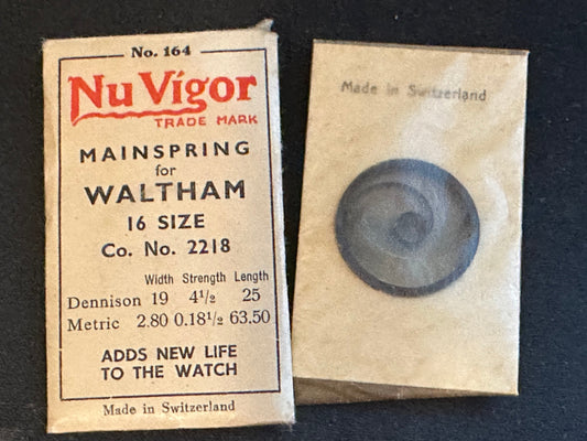 NuVigor Mainspring #164 for 16s Waltham No. 2218 - Steel
