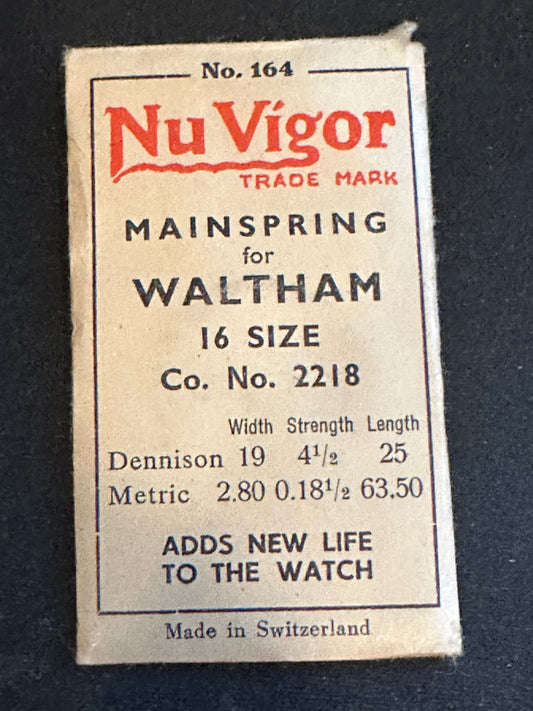 NuVigor Mainspring #164 for 16s Waltham No. 2218 - Steel