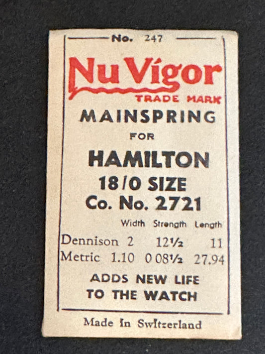 NuVigor Mainspring #247 for 18/0 Hamilton Factory No. 2721 - Steel