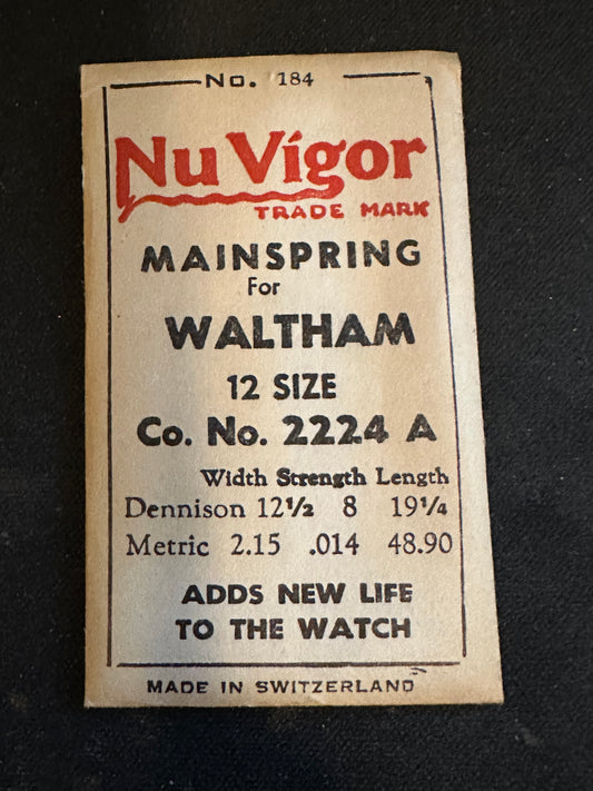 NuVigor Mainspring #184 for 12s Waltham No. 2224A - Steel