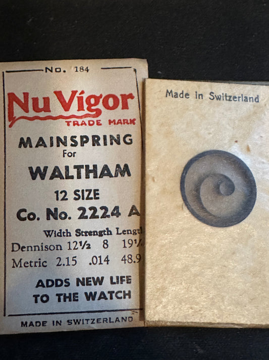 NuVigor Mainspring #184 for 12s Waltham No. 2224A - Steel